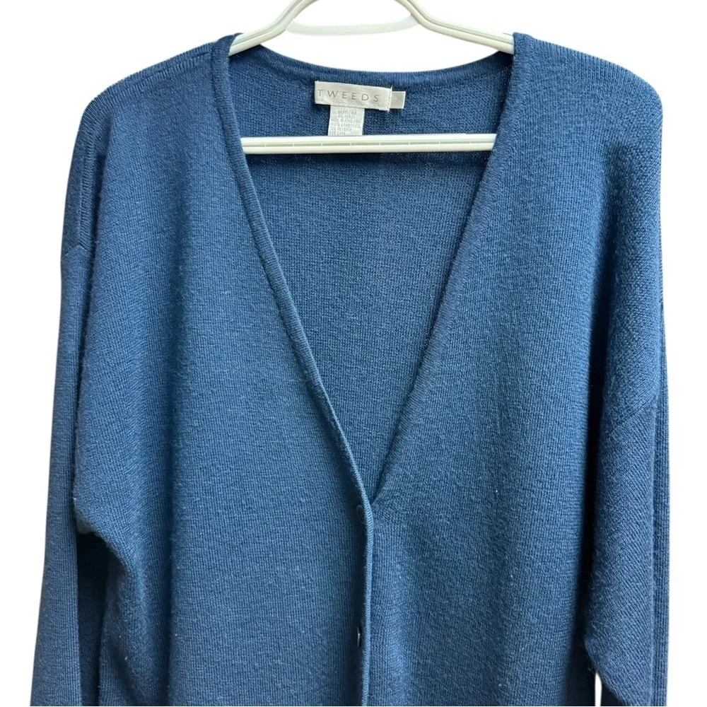 Vintage Tweeds 100% Lambswool V-Neck Teal Long Sleeve Cardigan - Large